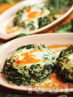 Печени гнезда с ориз, спанак и яйца в тава на фурна - снимка на рецептата